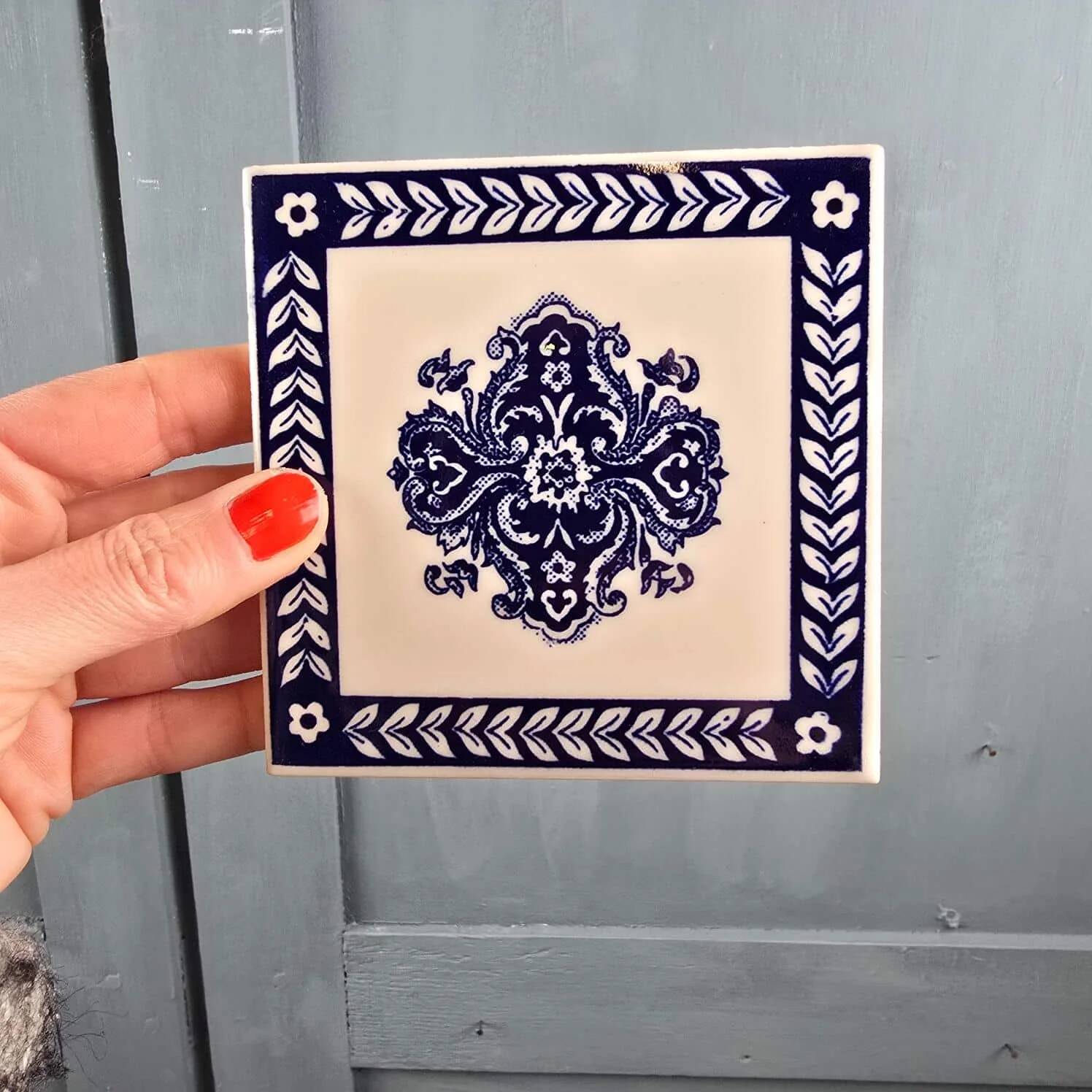 Set of 6 antique tiles gien 11x11 cm – blue and white earthenware with vintage decor