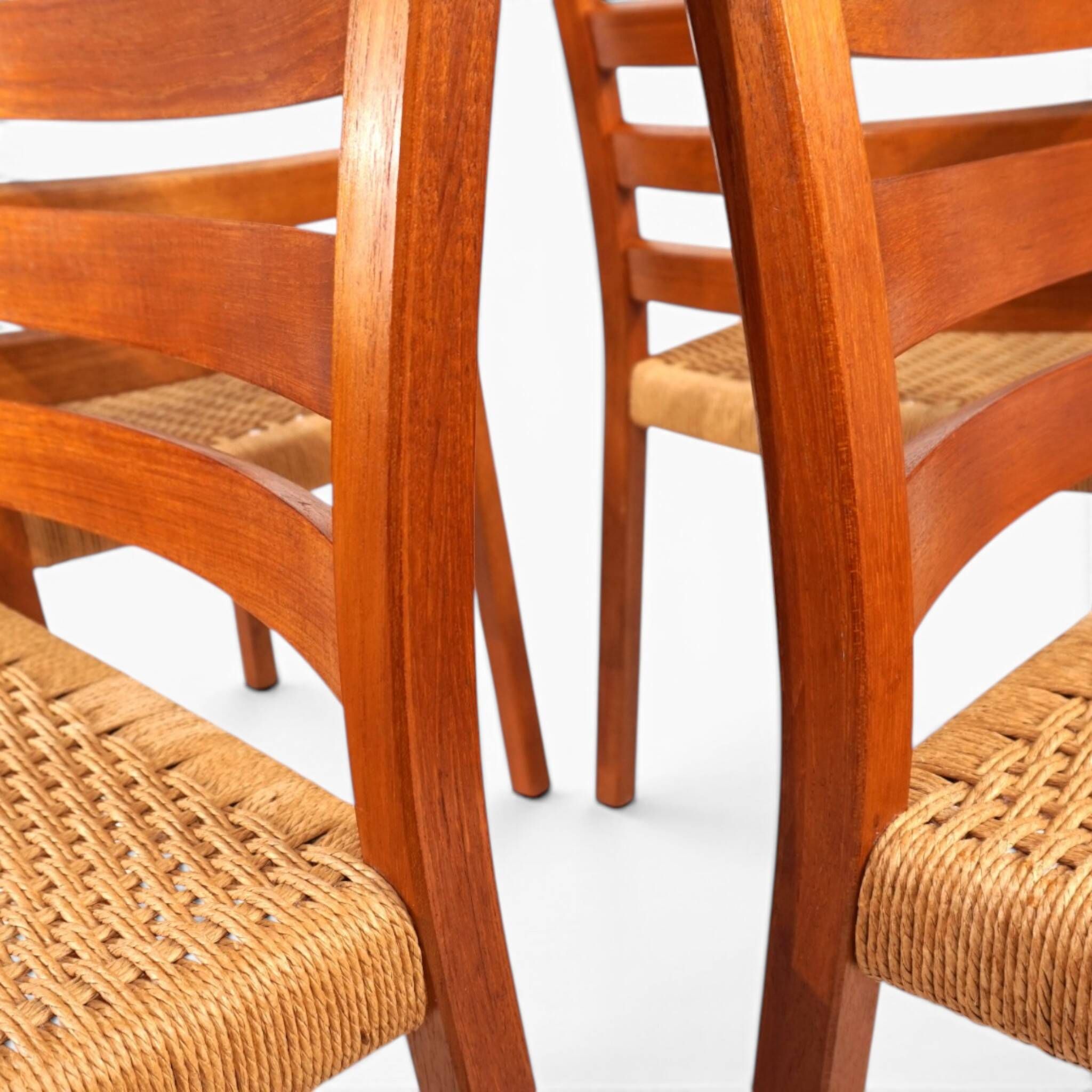 Niels Otto Møller Model 408, Set of 4 Teak Papercord Dining Chairs for J.L.