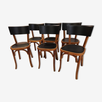 Suite of 6 chairs by Bistrot Baumann in 1950