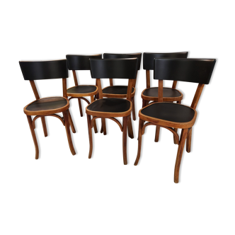 Suite of 6 chairs by Bistrot Baumann in 1950