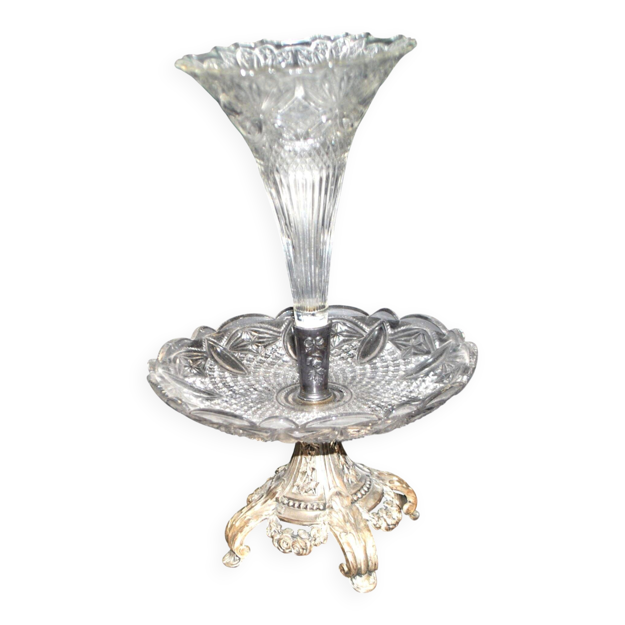 Romantic centrepiece – tulip-shaped glass vase with silver-plated metal from 1900