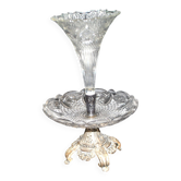 Centre de table romantique – vase cornet tulipier en verre et métal argenté 1900
