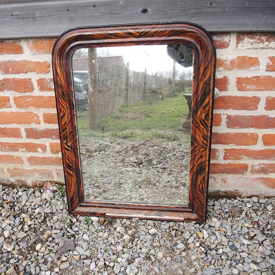 Antique Louis Philippe Mirror with Faux Macassar Frame