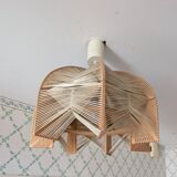Vintage Scandinavian wood and raffia pendant chandelier