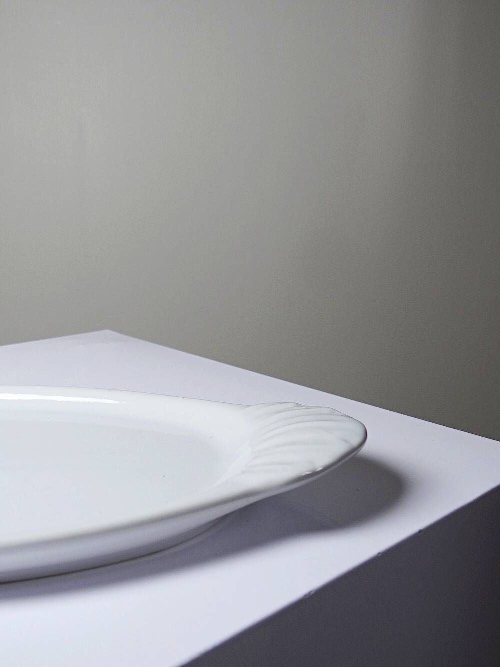 Vintage white faience foie gras platter in the shape of a goose, 1970s.