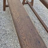 Pair of rustic solid oak farm benches 19th century - 2m90