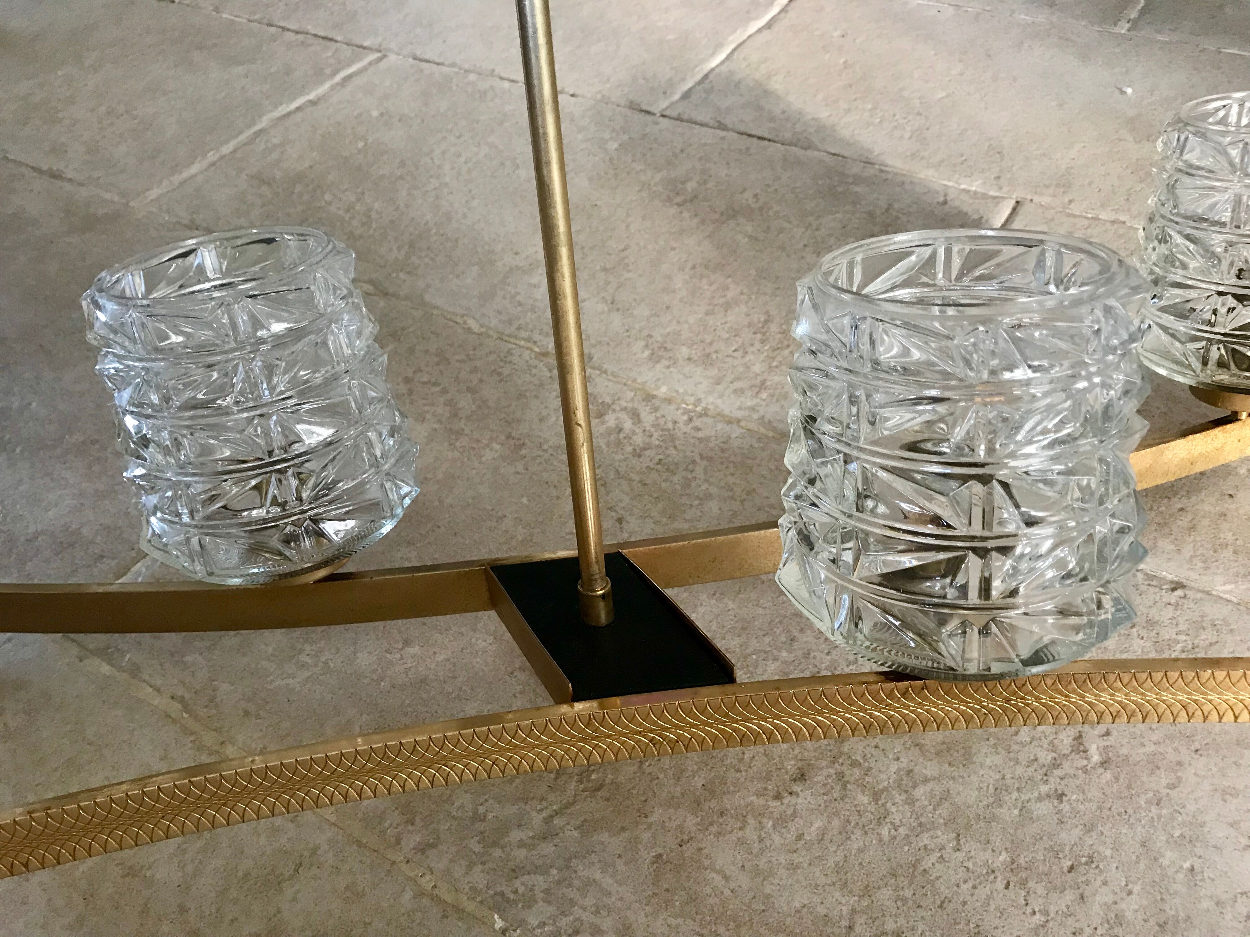 Glass-laiton chandelier circa 1950