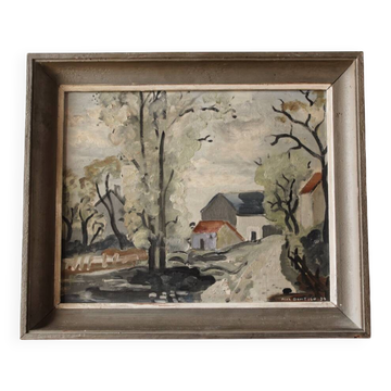 Oil on isorel, 1939, village, signed Alex Gonesco