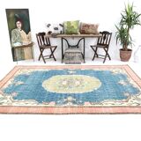 Tapis turc vintage fait main bleu et vert 7x10, 211x320 cm SK4996