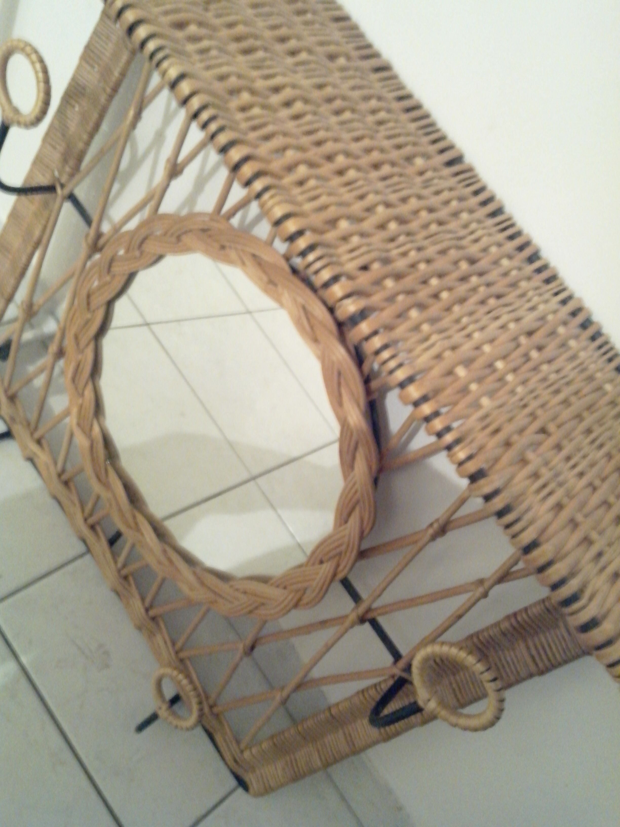 Mirror door shelf rattan 60s coats