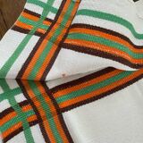 8 serviettes de table vintage liteaux oranges et verts monogramme JB
