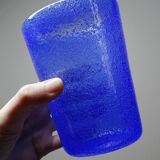 4 verres à eau en verre soufflé bullé bleu