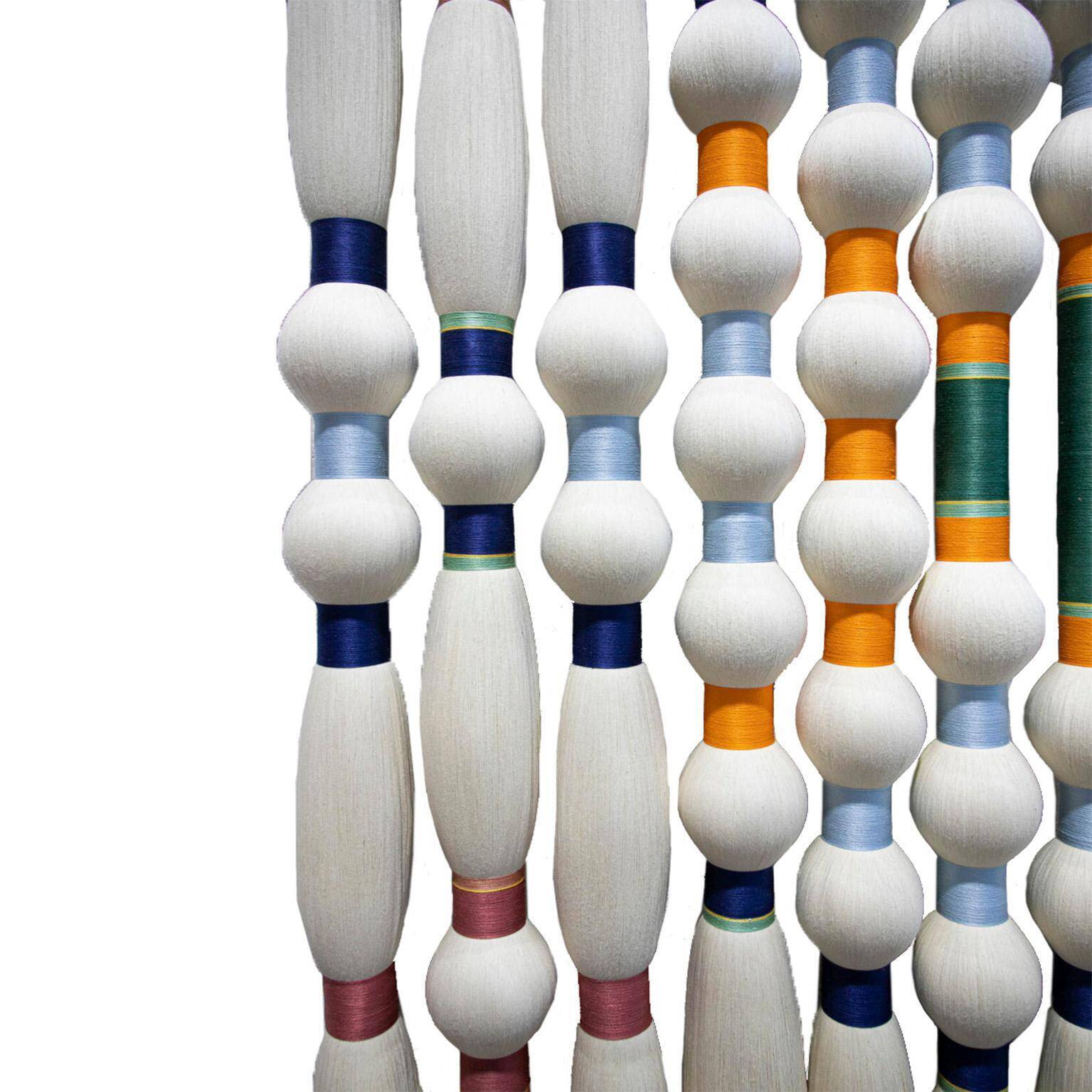 Contemporary Art Tapestry in Ivory and Multicolored Cotton, North American