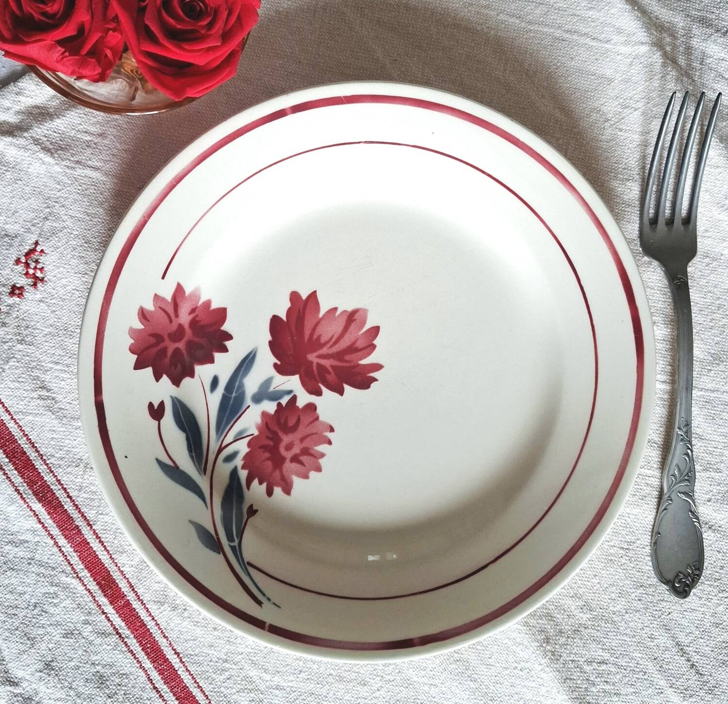 Mismatched antique earthenware dinner plates