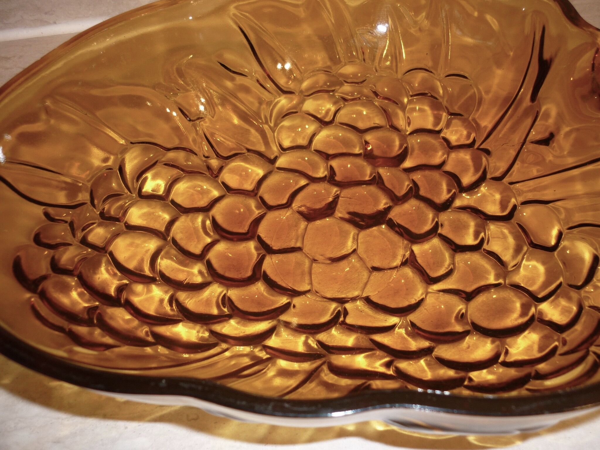 dish fruit cluster in amber molded glass