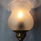 Antique gilded bronze lamp with engraved tulip medallion, 47 cm, interior decoration.