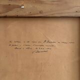 Old oil painting on canvas of a landscape by the pond.