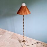 Brass floor lamp with rattan shade, 1950s-60s.