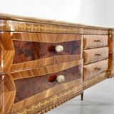 Buffet italien en noyer, marbre de Carrare et laiton, années 1950