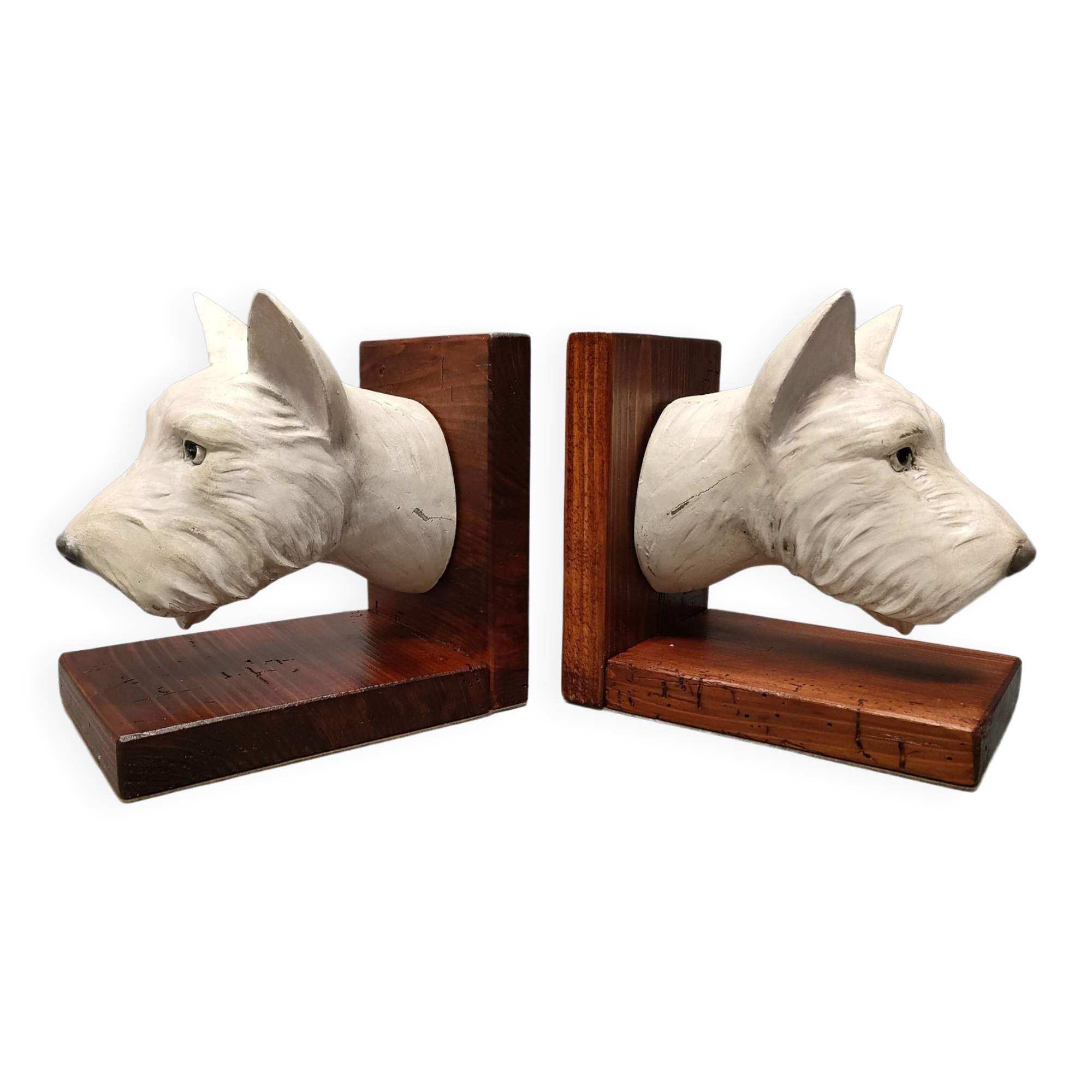 Dog head bookends ~ composite resin ~ vintage from the 70s/80s ~ england