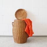 large round basket with lid, wicker basket, rattan basket, laundry container