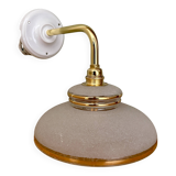 Vintage elbow wall lamp with white and gold granite glass shade