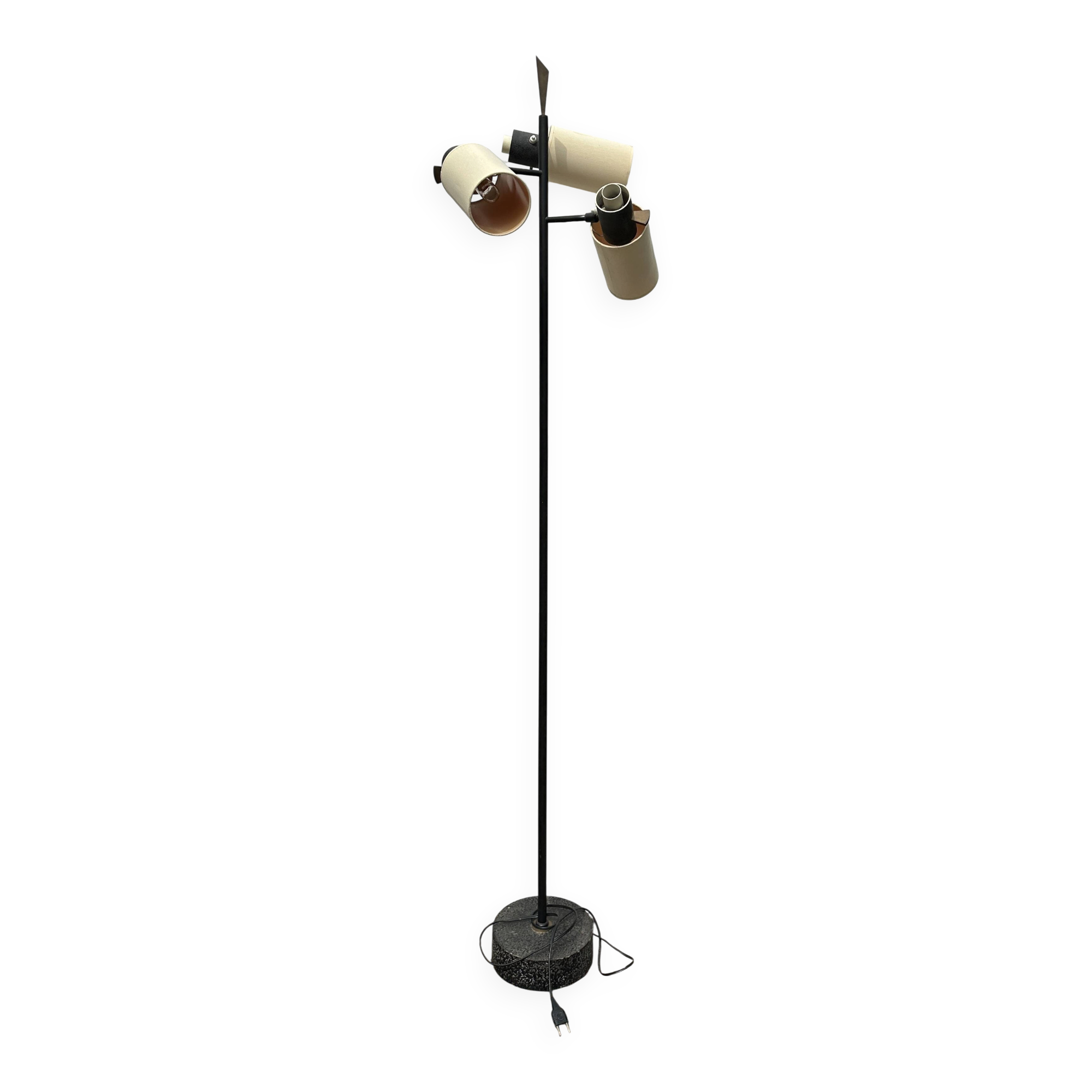 RARE 3-BEAM ADJUSTABLE FLOOR LAMP ATTRIBUTED TO ROYAL LUMIÈRE/ LUNEL, AROUND 19