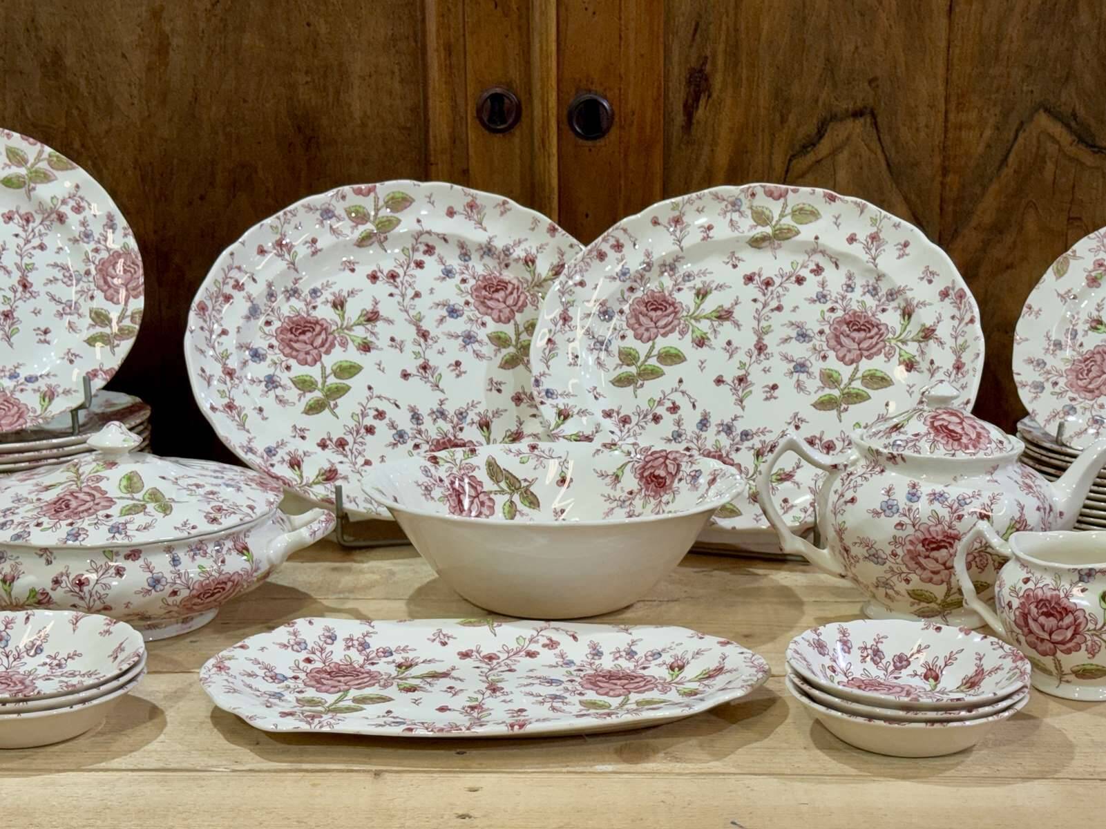 English porcelain service by Johnson Bros model Rose Chintz.