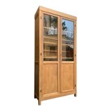 Parisian glass cabinet in solid raw oak, 1950