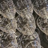 10 old port wine glasses in engraved art deco chiseled crystal