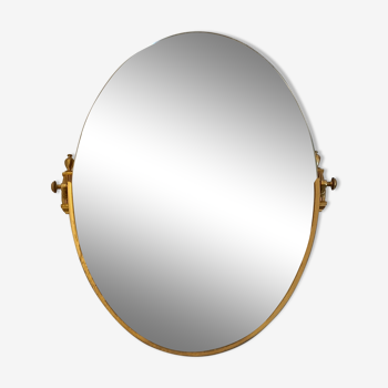 Miroir ovale pivotant en laiton doré 1940/1950 de style néo-classique 40x70cm