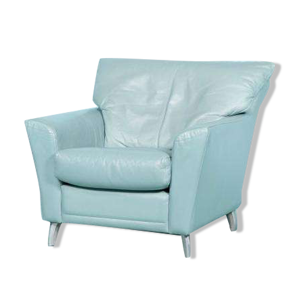 Fauteuil vintage en cuir couleur menthe Leolux années 80