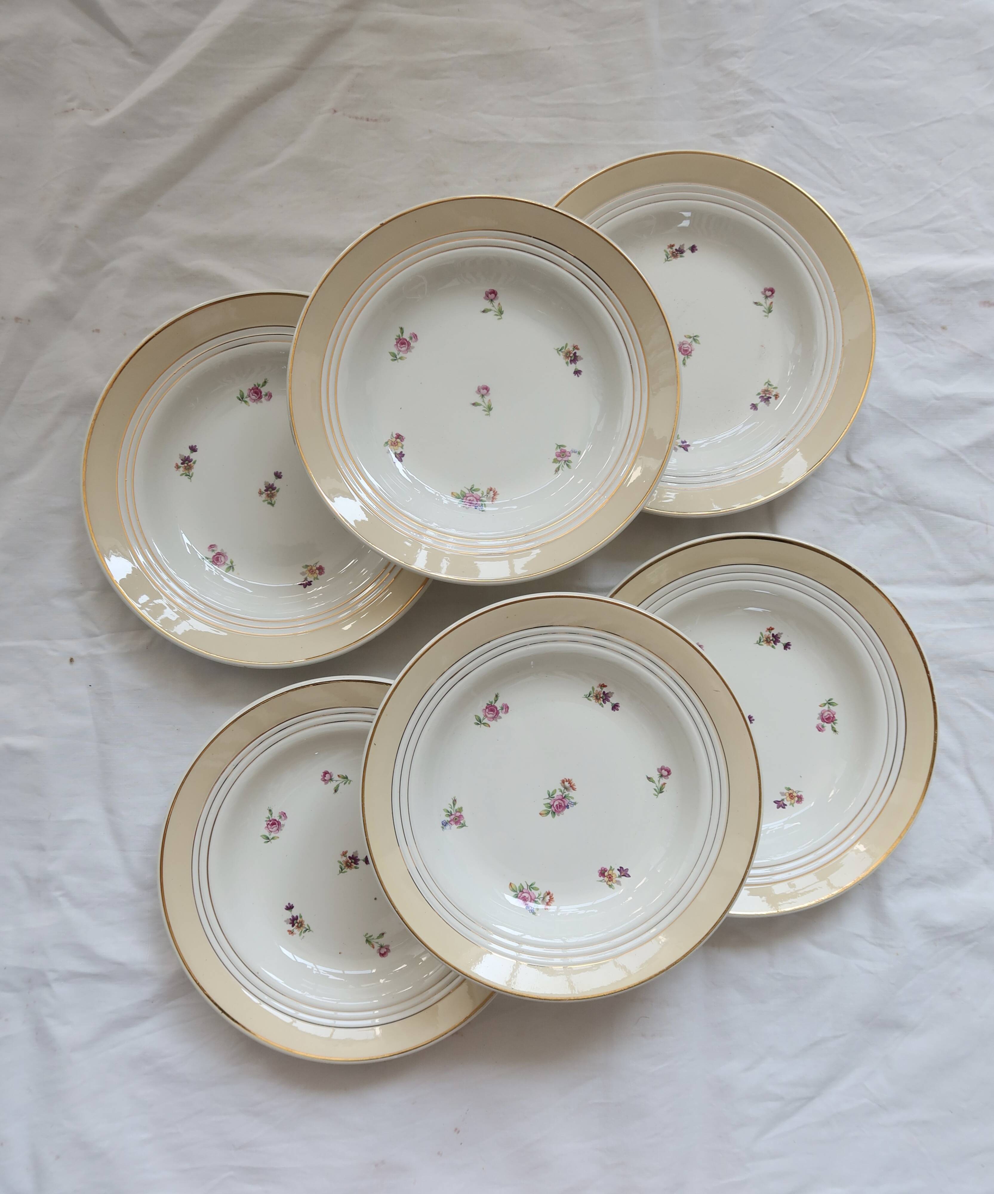6 vintage Céranord France “Cheverny” soup plates - Floral pattern