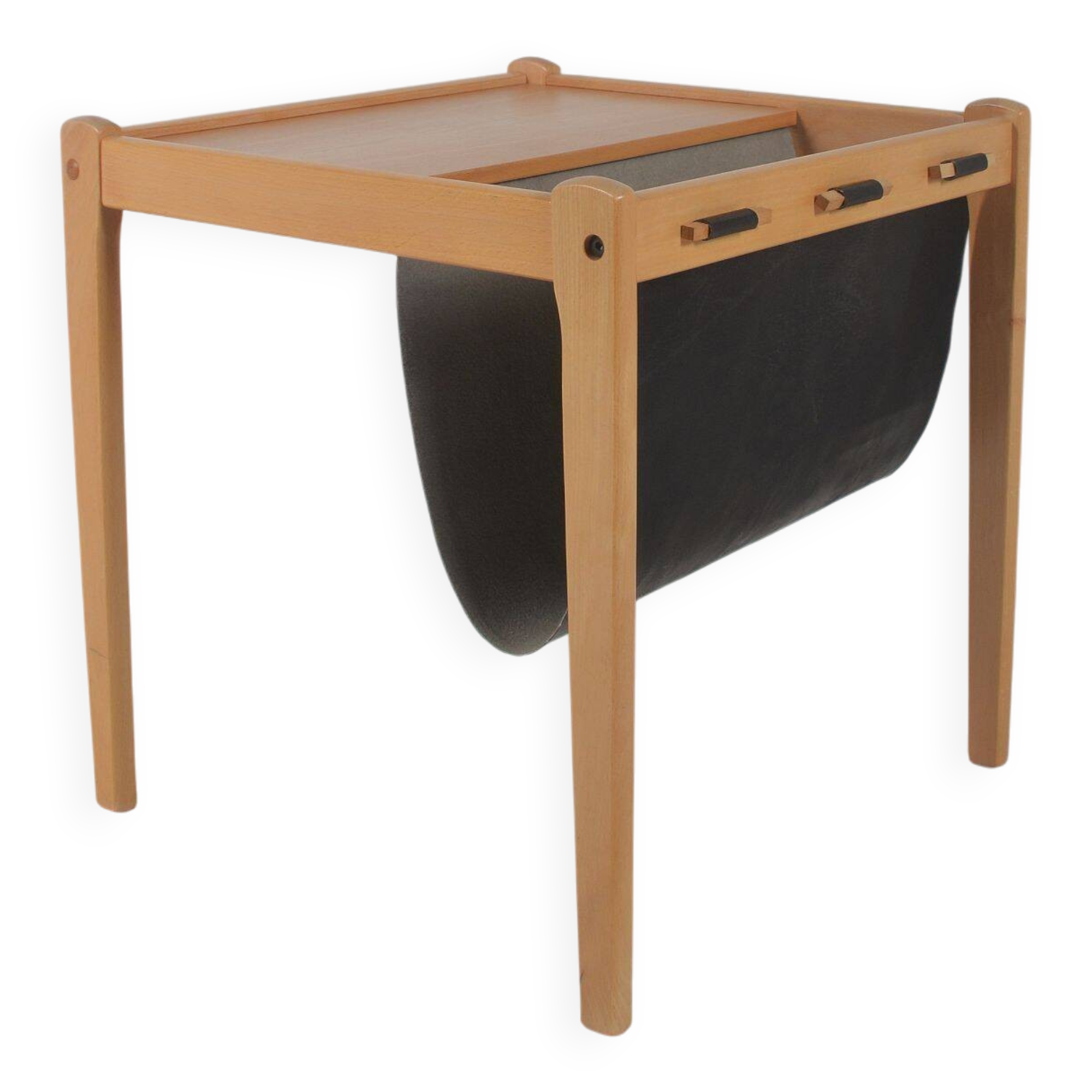 Danish side table with magazine holder by S.P. Jensen for BRDR Furbo, 1960s