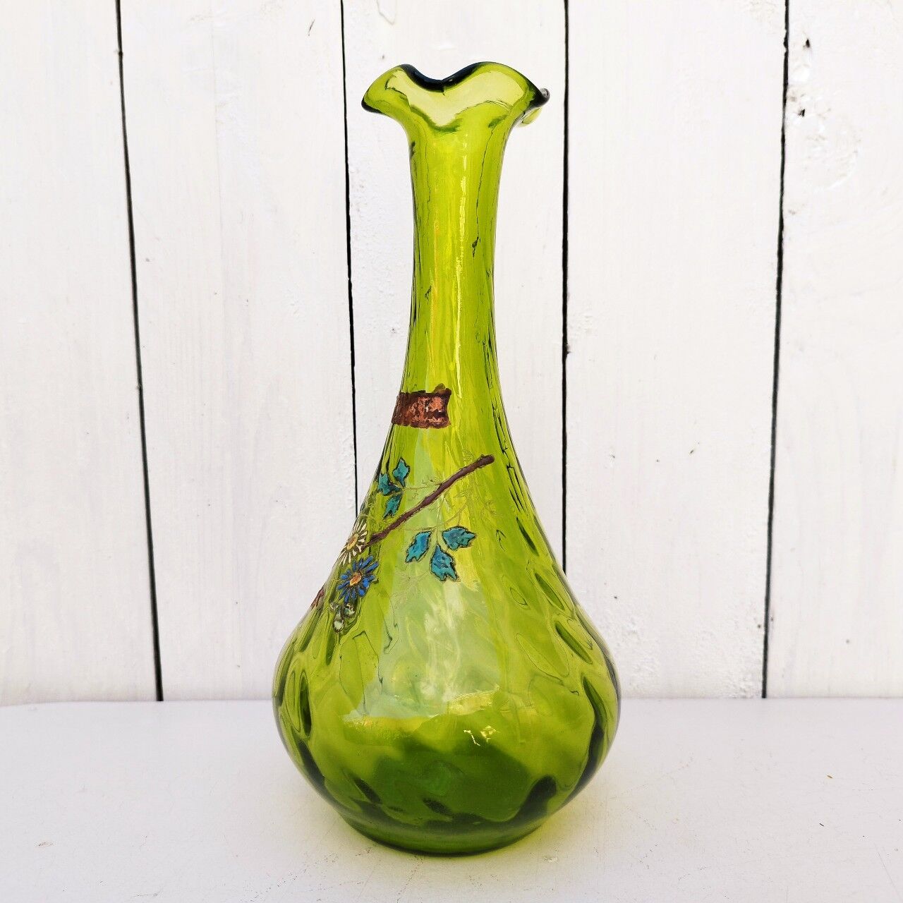 Vase soliflore fleurs émaillées vintage