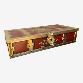 Metal box with pirate decoration.