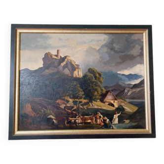 Peinture à l'huile sur toile allemande du XIXe siècle, encadrée.