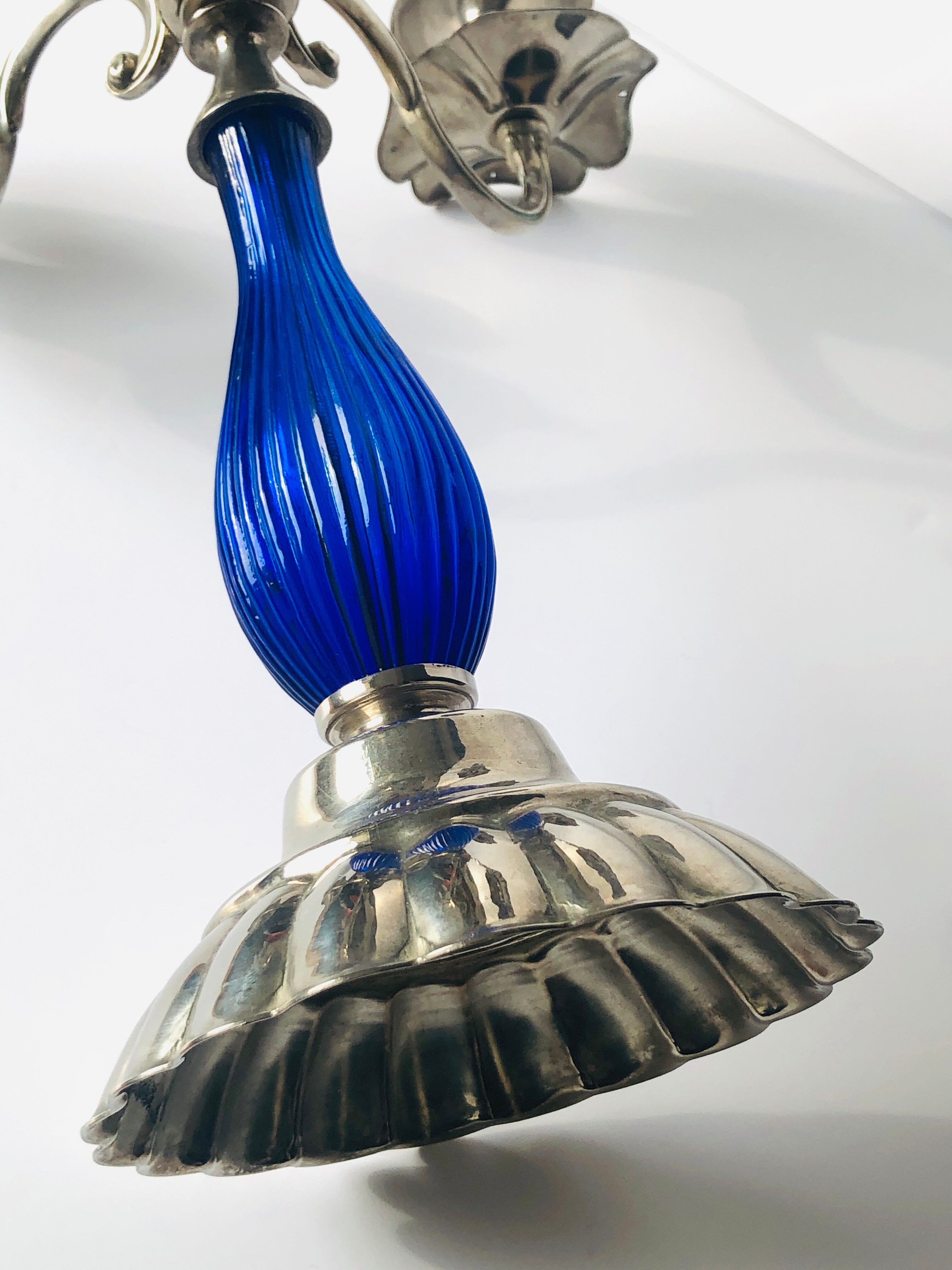 Cobalt blue glass and vintage chrome candle holder