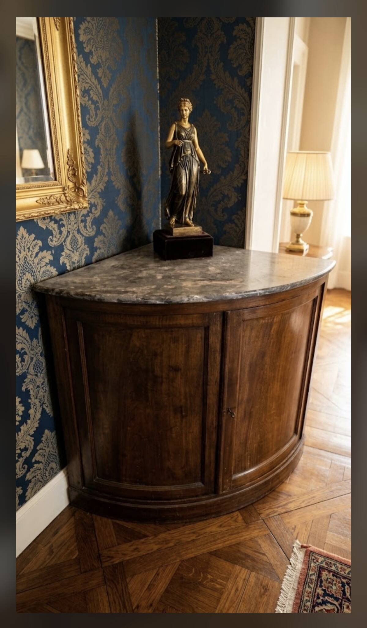 Rare Low Corner Cabinet from the Louis-Philippe Period – 19th Century – Marble Top
