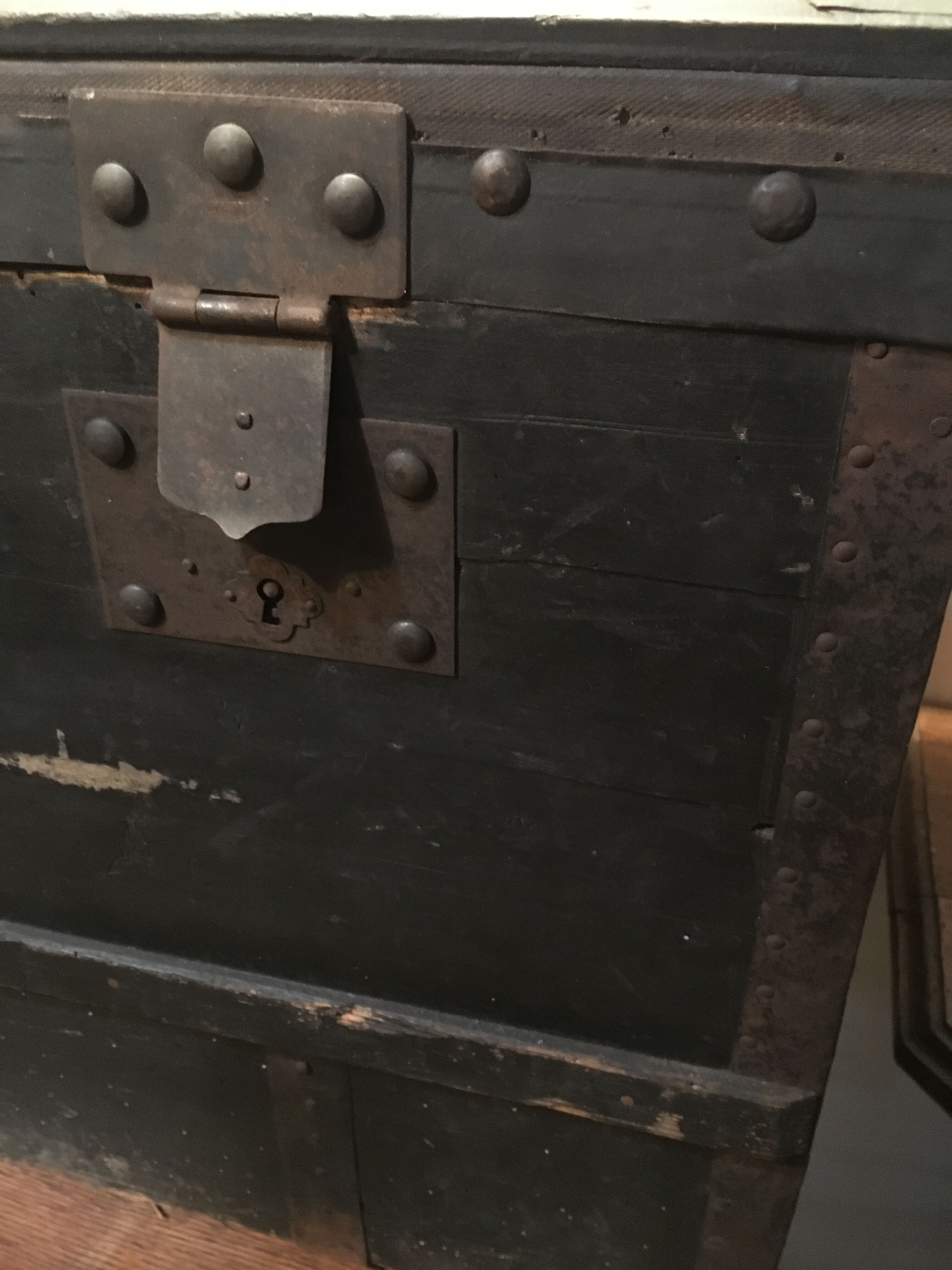 Black travel trunk with a fabric top