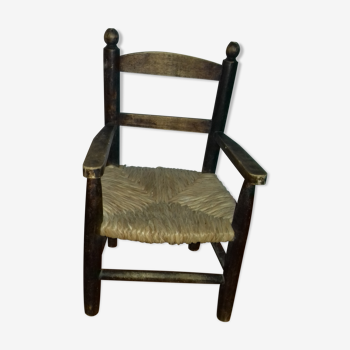 Children's armchair wood sitting straw