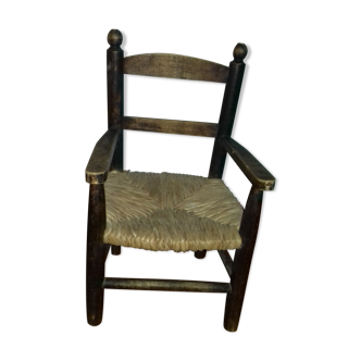 Children's armchair wood sitting straw