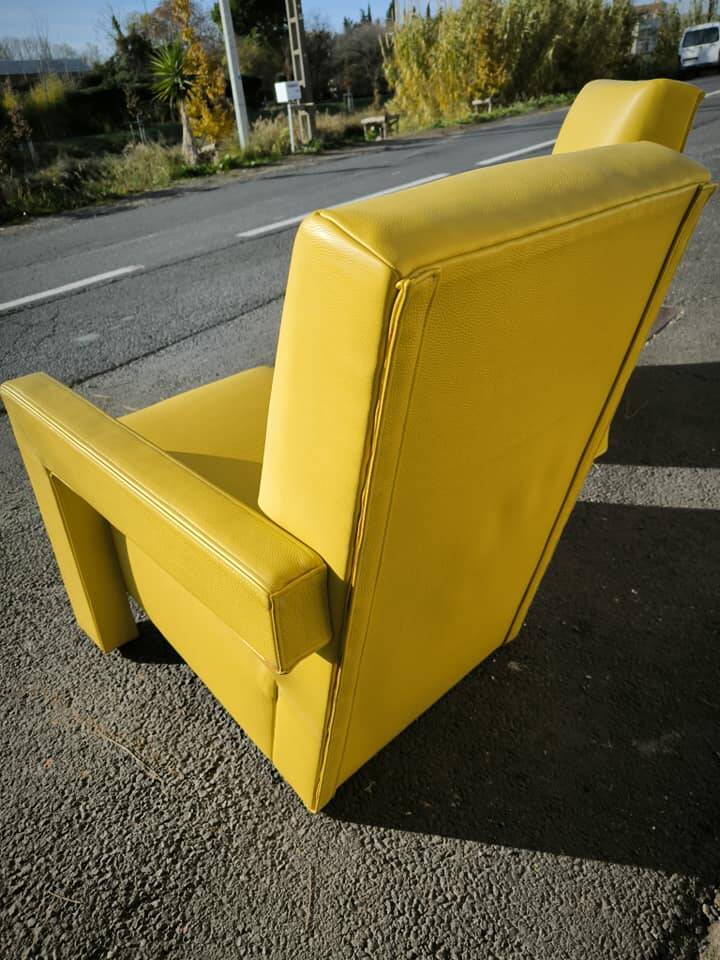 Pair of armchairs in sunny yellow leather