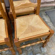6 Rustic Oak and Straw Chairs — 1970s Country Style