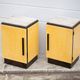 Pair of lacquered wood nightstands with brand plate, vintage bedside table, bedroom furniture