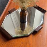 Vintage art deco design serving tray - teak and mirror - 1940s