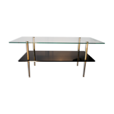 Table basse double plateau de verre et métal doré, 1950