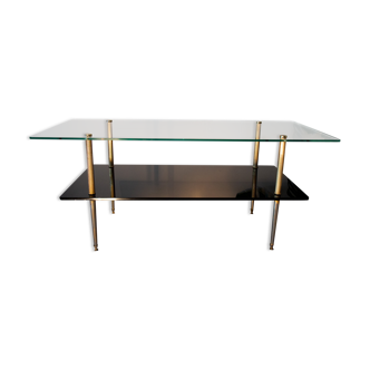 Double coffee table top of glass and gilded metal, 1950