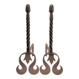 Pair of sculptural cast iron chenets with twisted heads