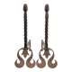 Pair of sculptural cast iron chenets with twisted heads